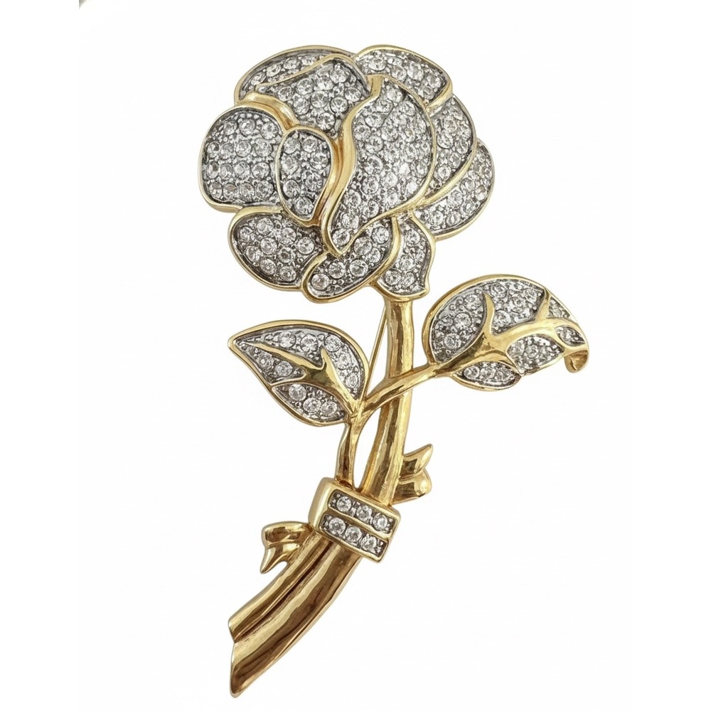 Nolan Miller Love Rose Brooch Gold Toned Pin Glamour Collection 3.75 in x 2 in